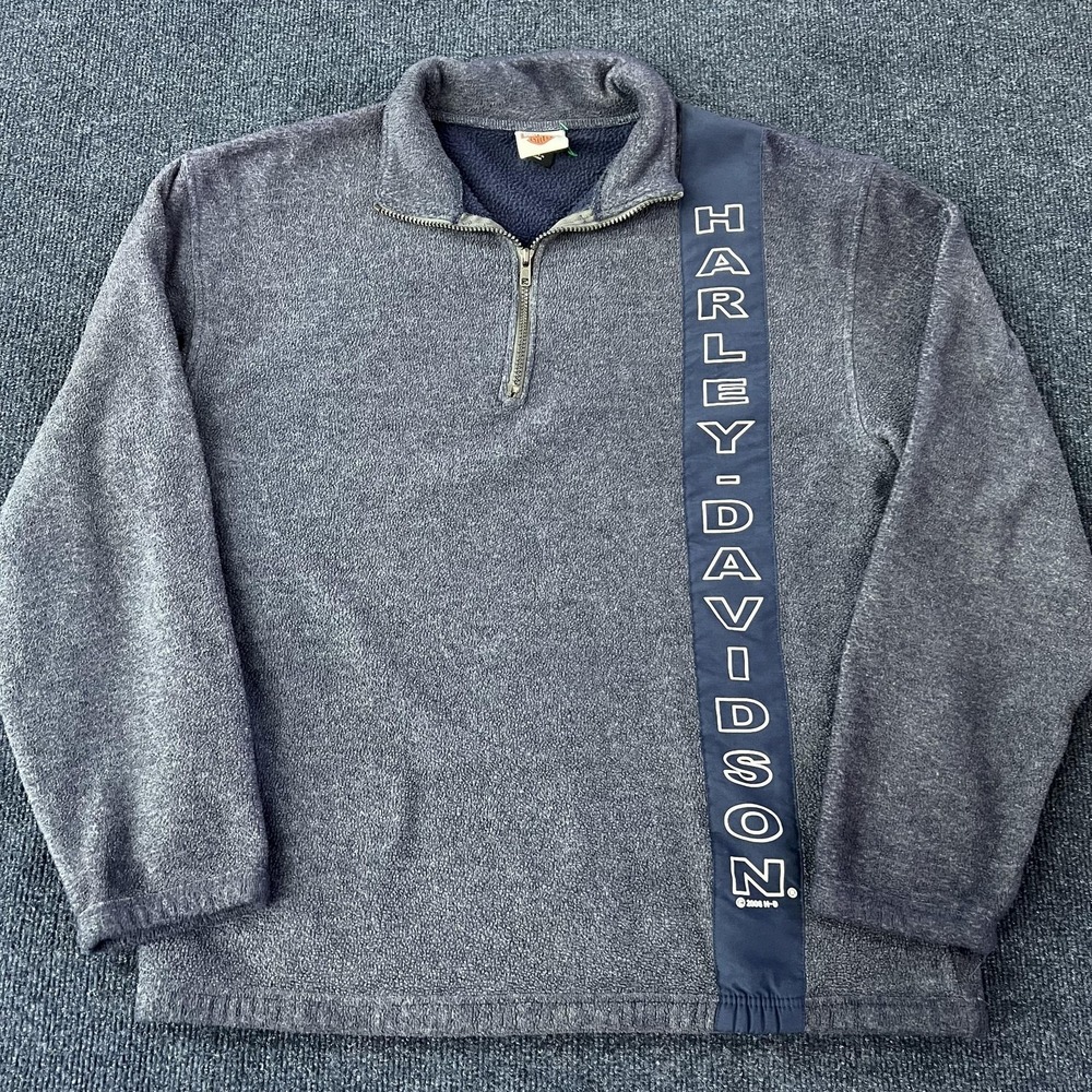 Harley-Davidson Sweater Mens Medium Blue Quarter Zip Fleece Pullover RK Stratman